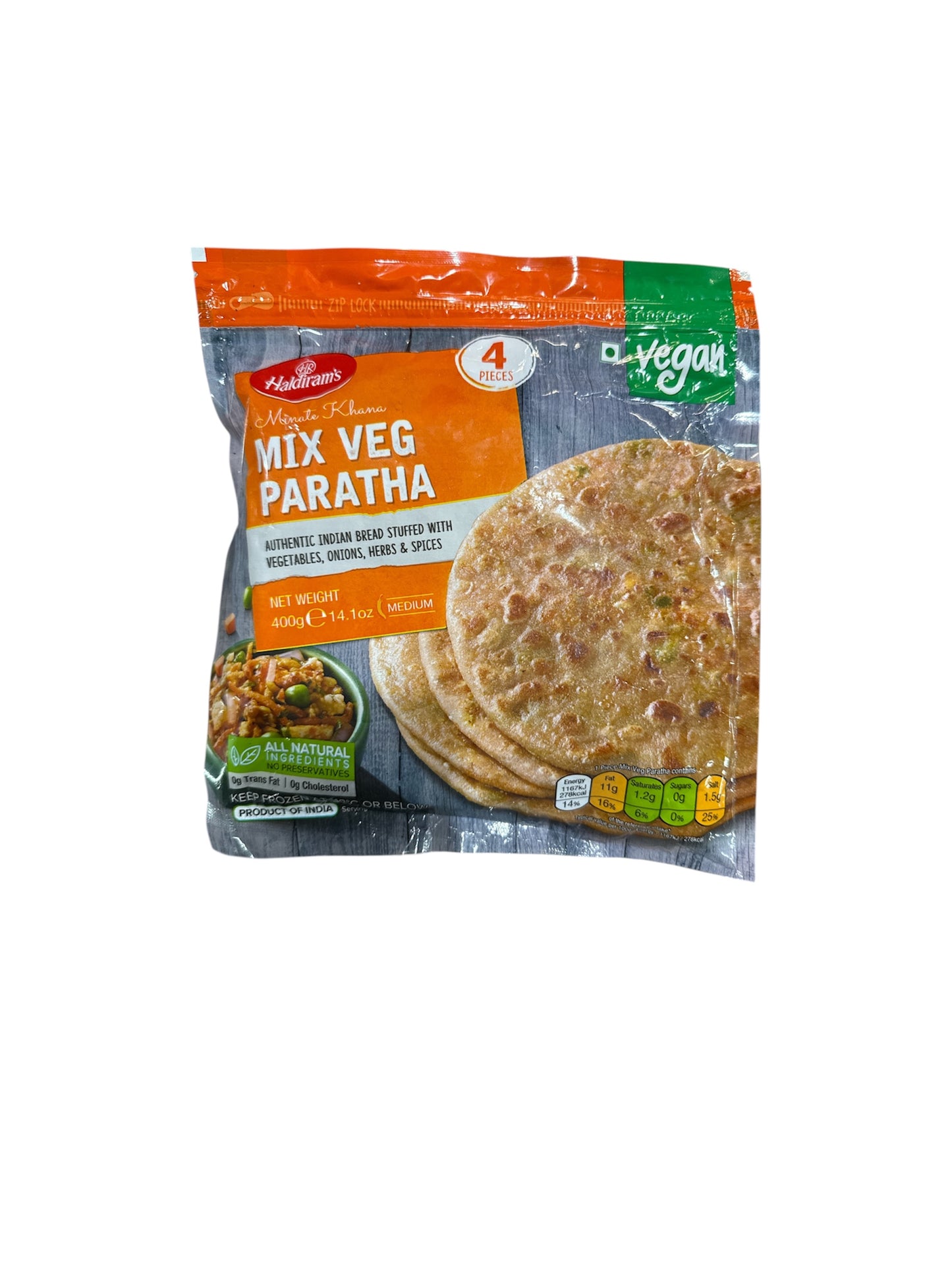 Haldiram Mix Veg Paratha 4 pieces 400g frozen Halal