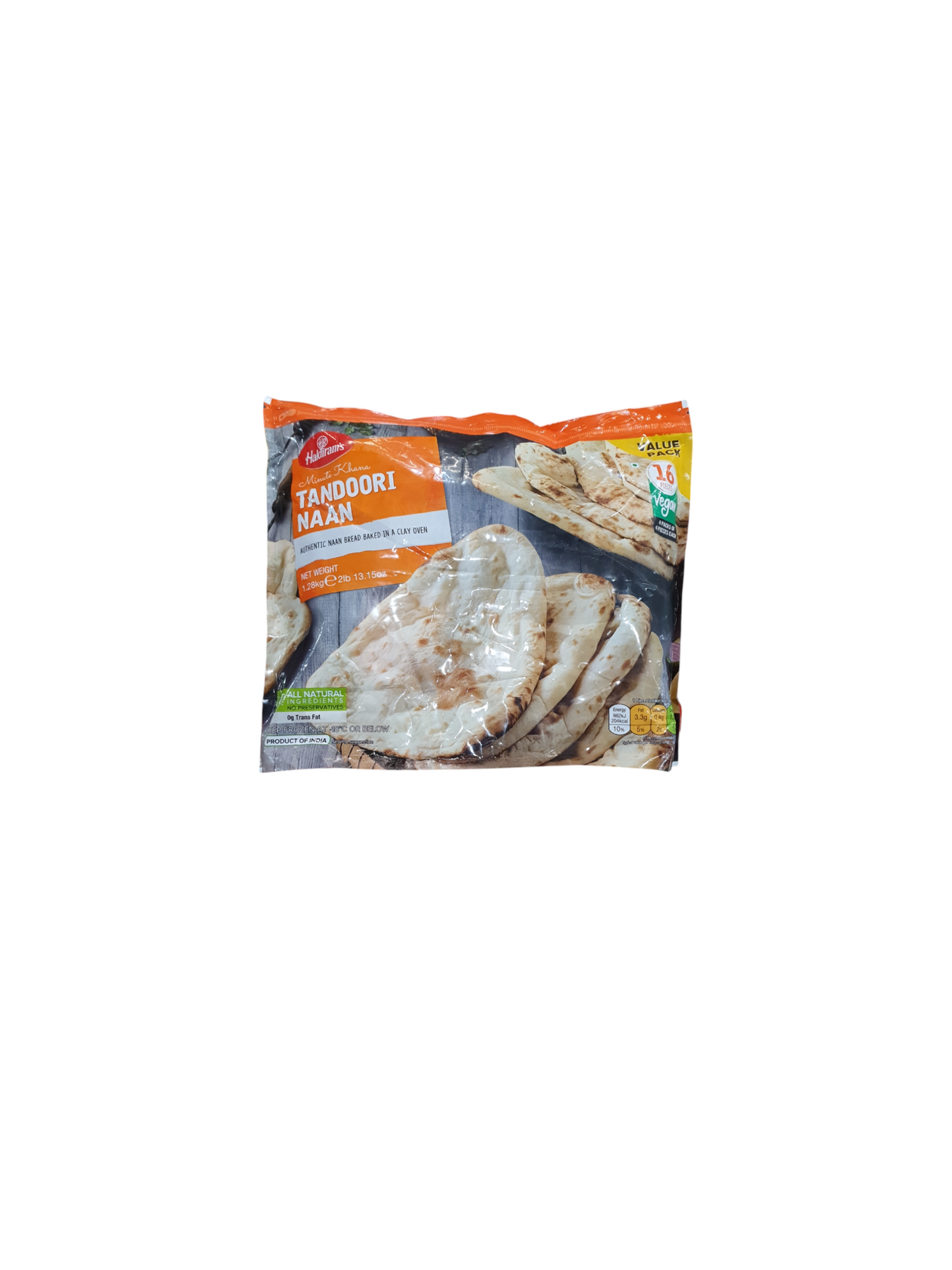 Haldiram Tandoori Naan (Vegan) 16 Stück Frozen Halal 1,28kg